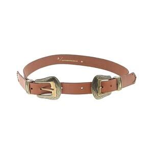 Anthropologie Leather Brown Gold Double Buckle Western Belt M